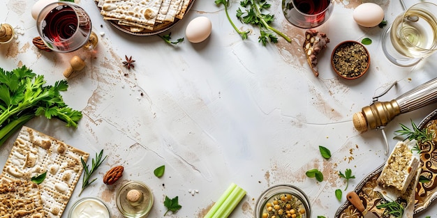 Układ stołu z naczyniami i produktami